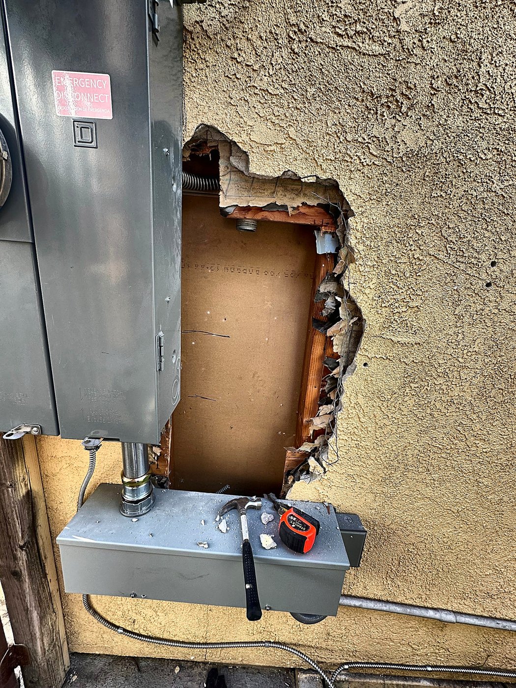 Hole in a stucco wall